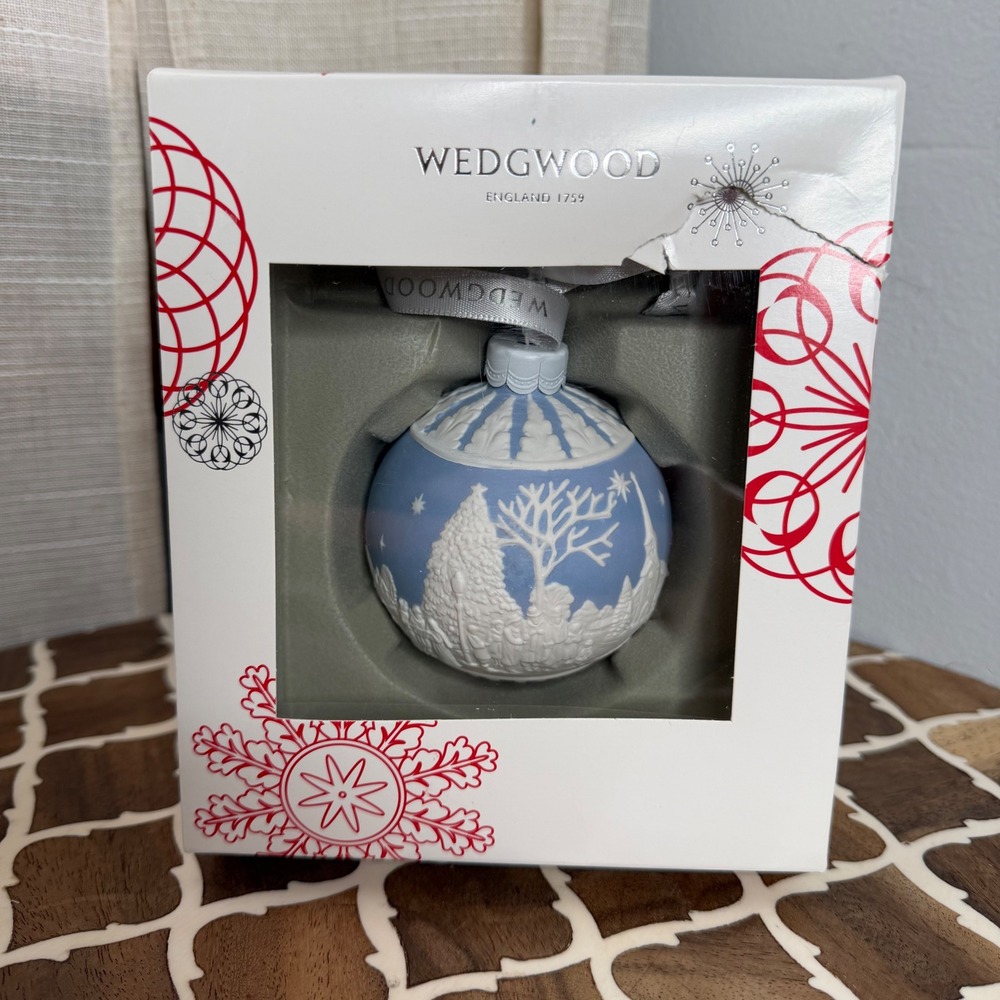 Wedgwood Carol Service Bauble Jasperware Blue Christmas Ornament Bulb 2016
